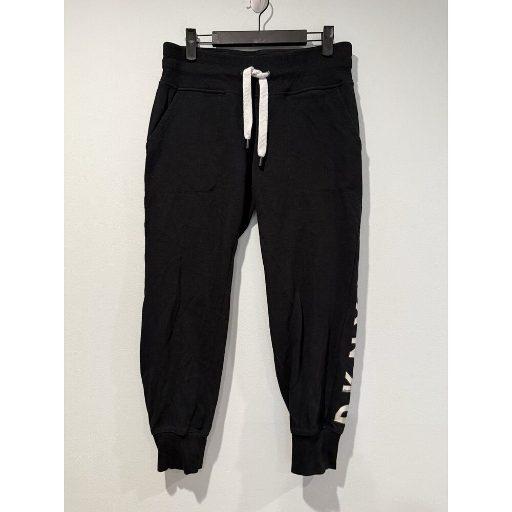 DKNY Sport Jogger Sweatpants Womens Medium** Black Cotton Spellout Logo Travel